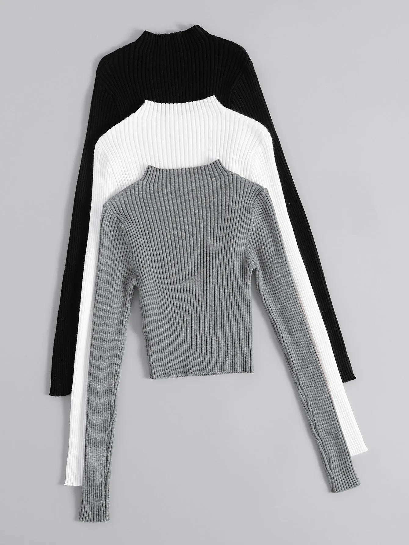 3pcs Mock Neck Ribbed Knit Sweater