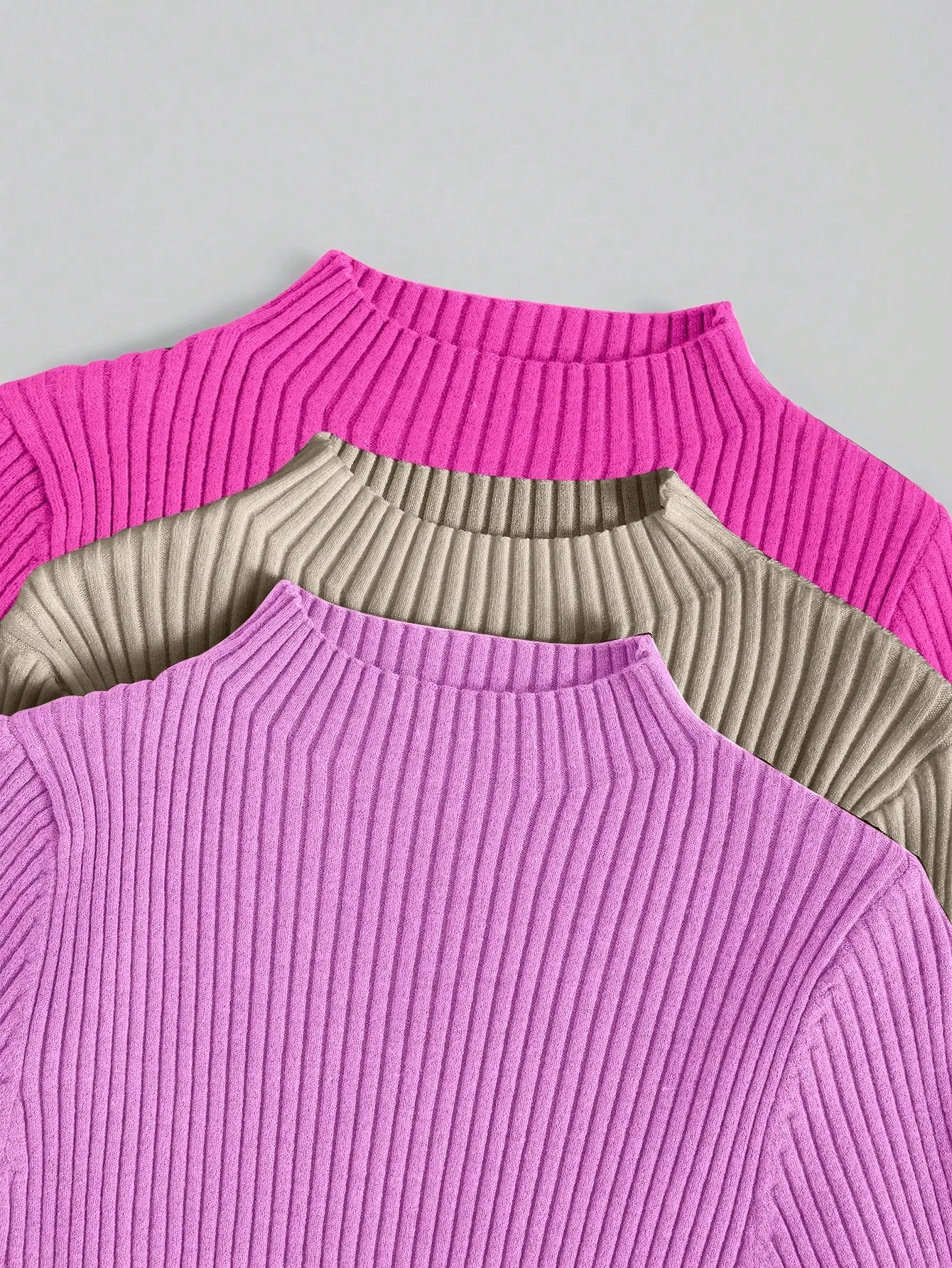 3pcs Mock Neck Ribbed Knit Sweater