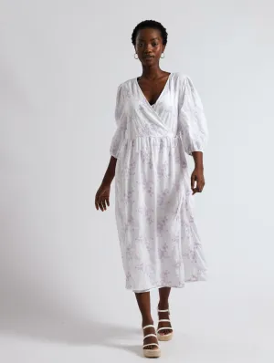 A Line Embrodiered Wrap Dress - White
