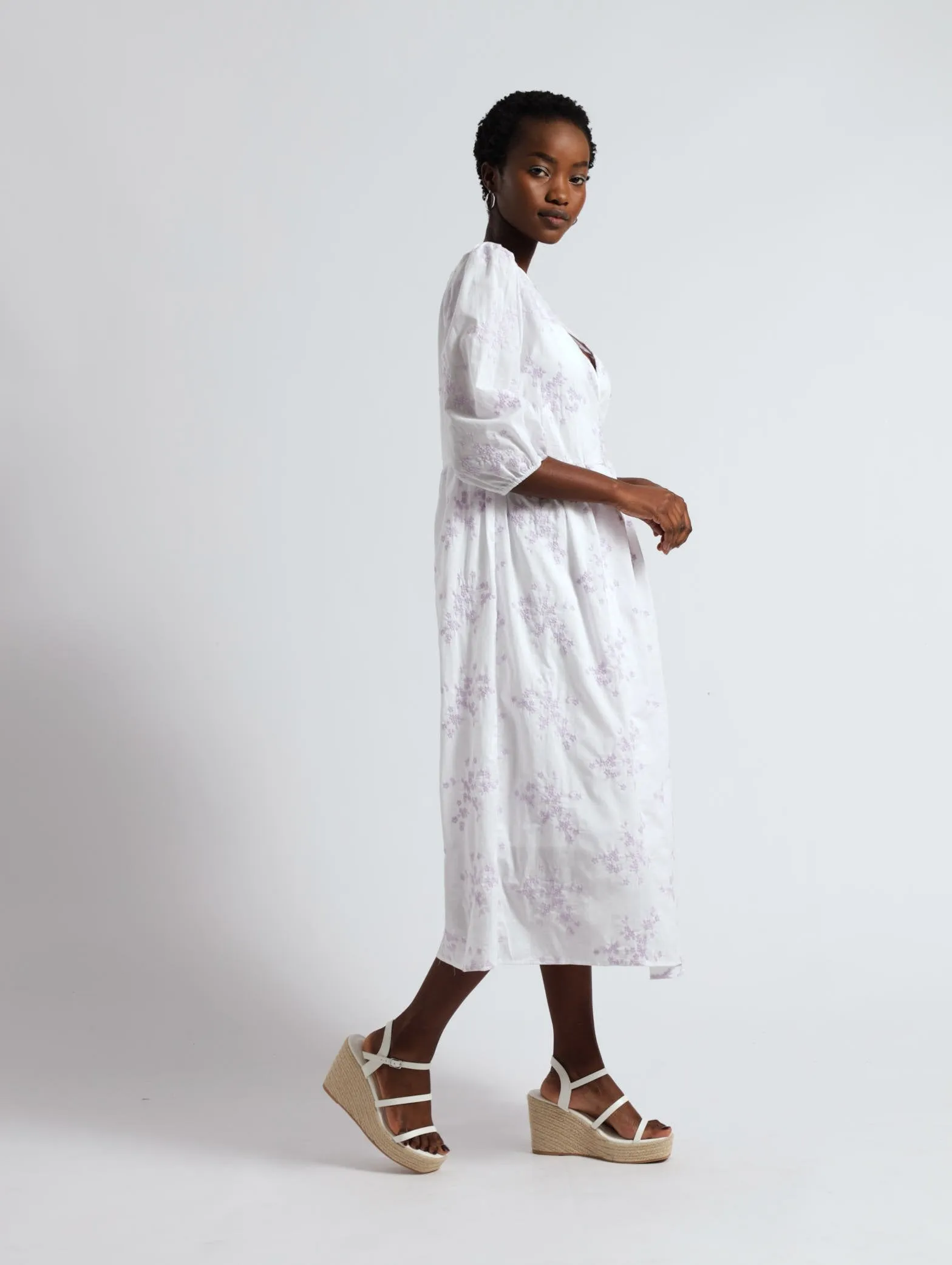A Line Embrodiered Wrap Dress - White