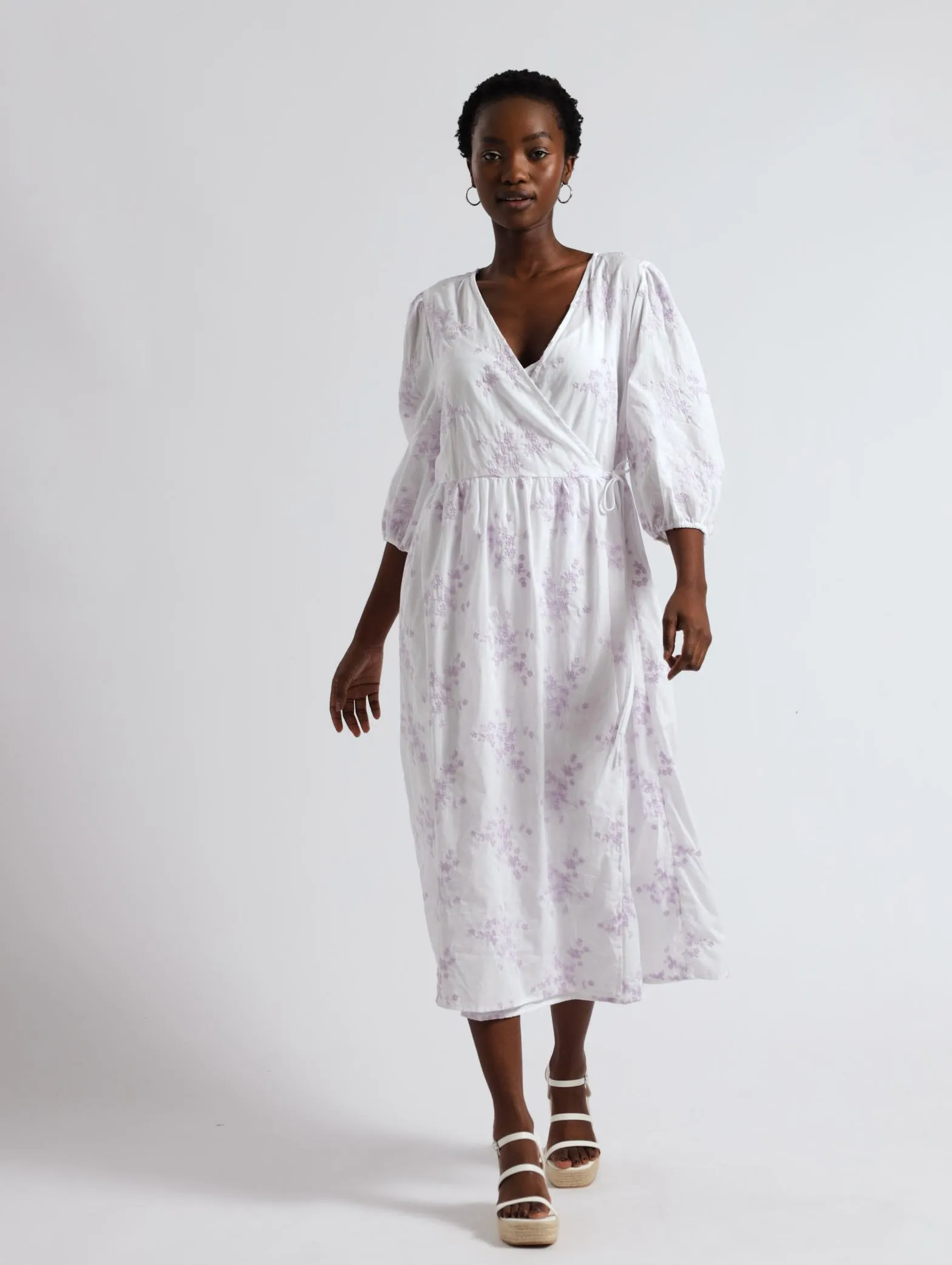 A Line Embrodiered Wrap Dress - White