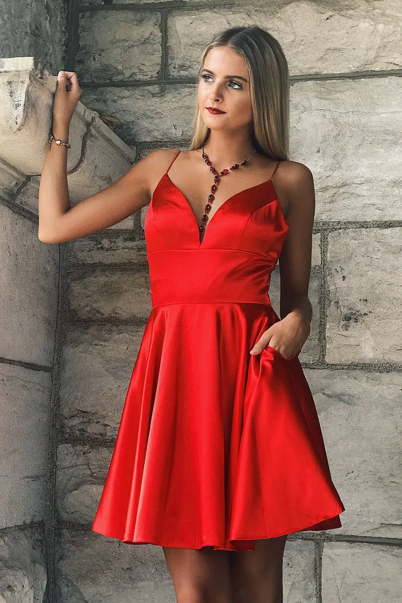 A-line Spaghetti Straps Satin Homecoming Dresses