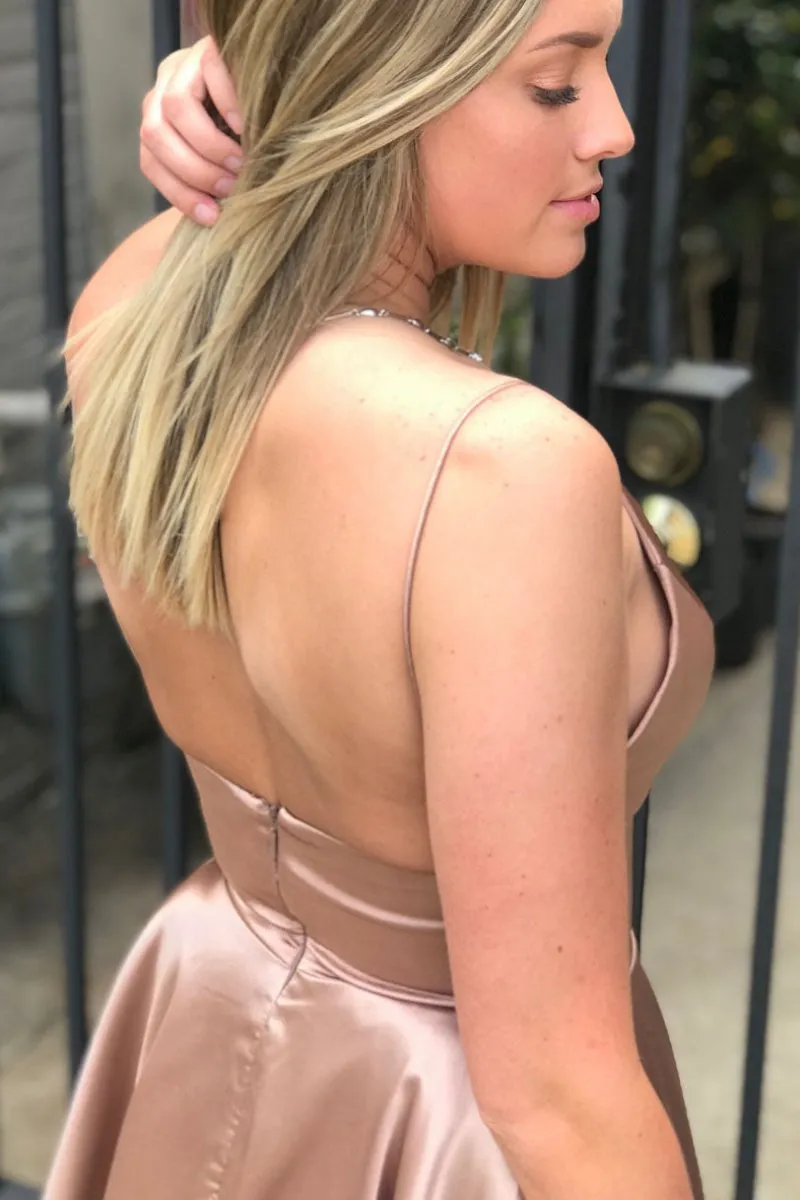A-line Spaghetti Straps Satin Homecoming Dresses