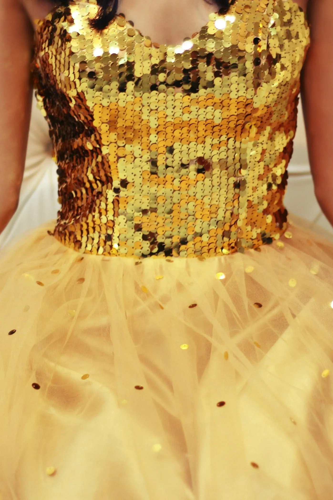 A-line Sweetheart Floor Length Tulle Paillette Prom Dress