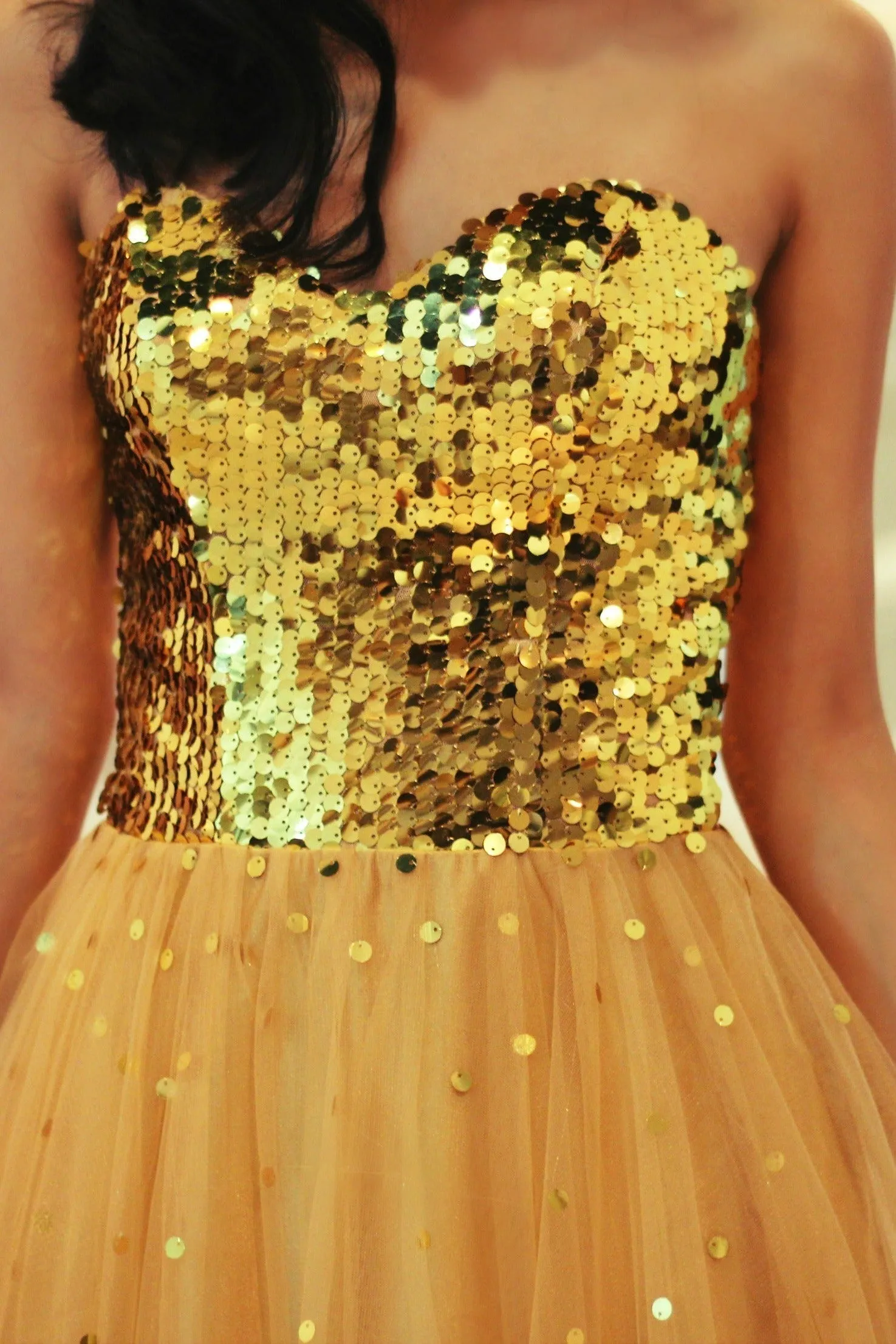 A-line Sweetheart Floor Length Tulle Paillette Prom Dress