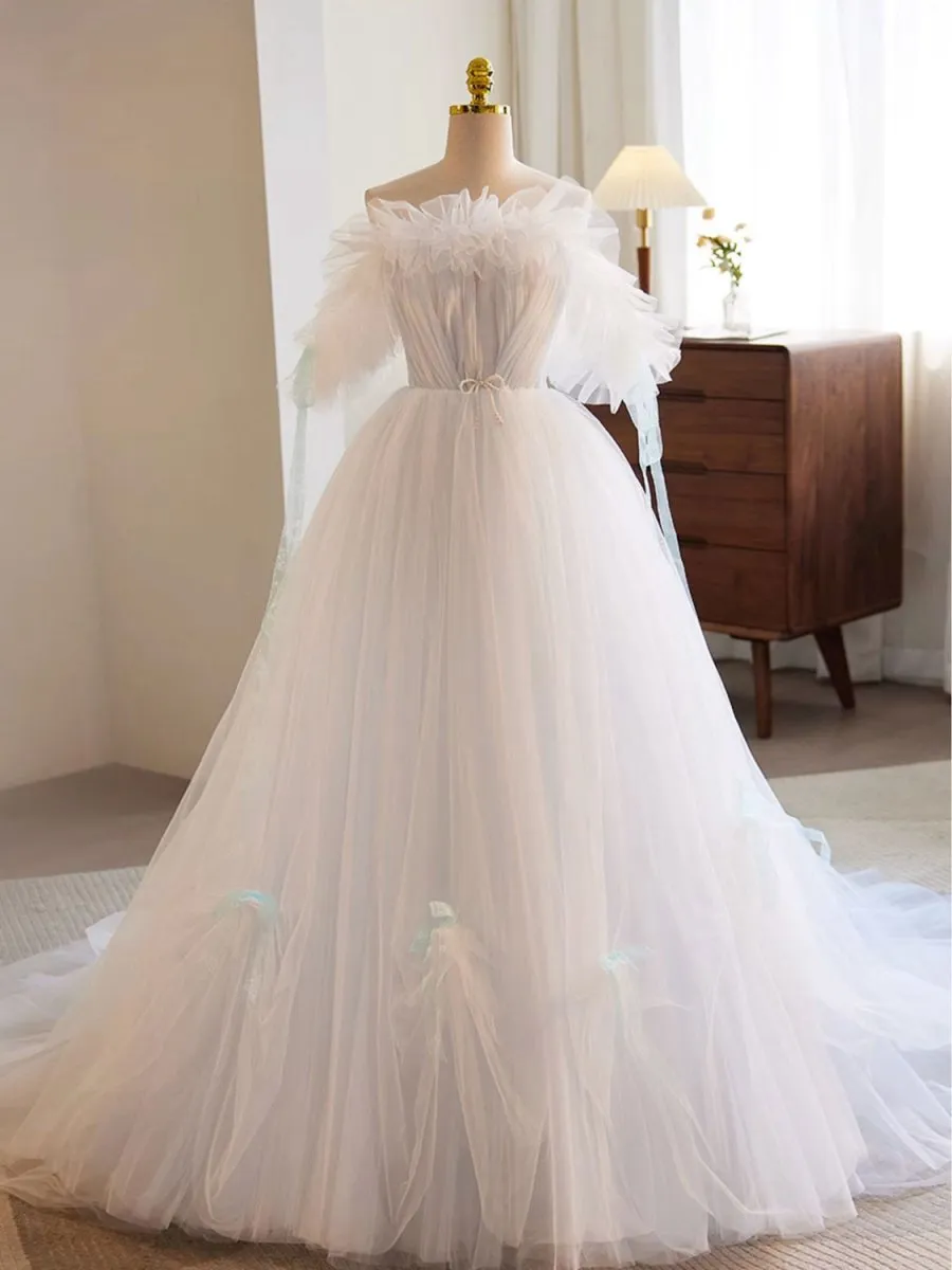 A-line Tulle Long Prom Dresses Formal Dresses