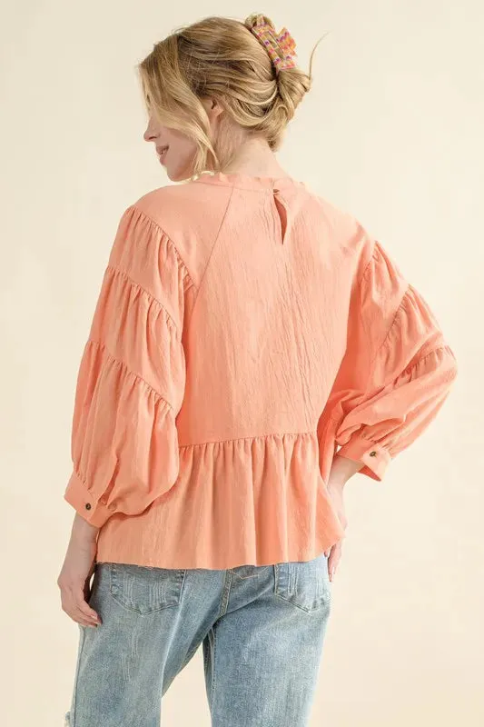 And The Why Loose Fit Tiered Raw Edge Hem Blouse