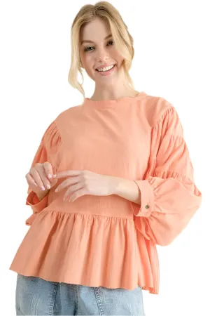 And The Why Loose Fit Tiered Raw Edge Hem Blouse