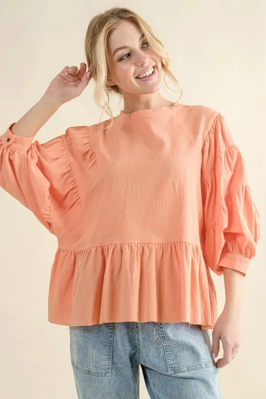 And The Why Loose Fit Tiered Raw Edge Hem Blouse