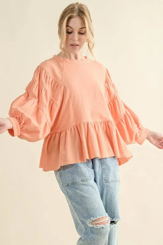 And The Why Loose Fit Tiered Raw Edge Hem Blouse