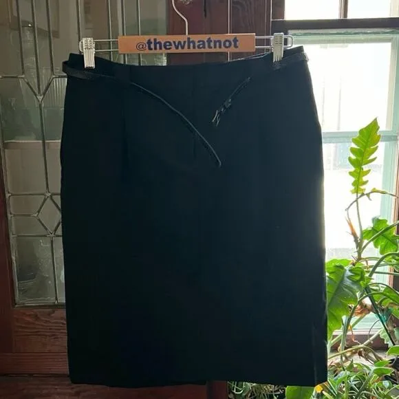 Apostrophe Black Pencil Skirt Size 10 Belted Pockets Knee-Length Corpcore Office