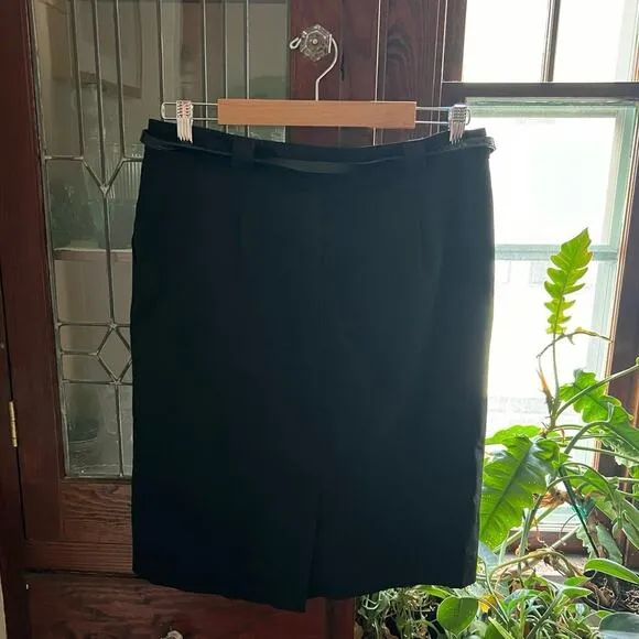 Apostrophe Black Pencil Skirt Size 10 Belted Pockets Knee-Length Corpcore Office