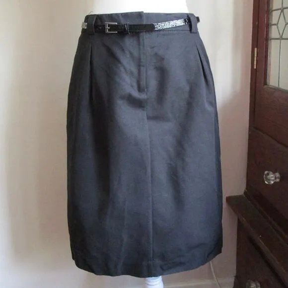 Apostrophe Black Pencil Skirt Size 10 Belted Pockets Knee-Length Corpcore Office