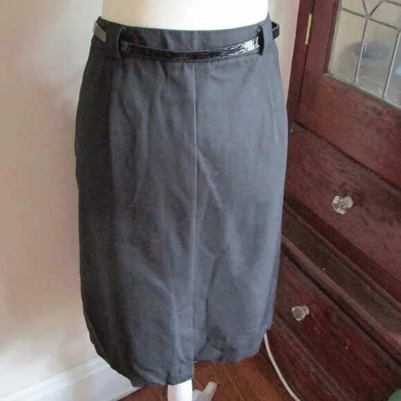 Apostrophe Black Pencil Skirt Size 10 Belted Pockets Knee-Length Corpcore Office