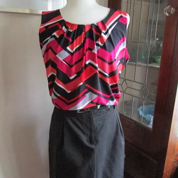 Apostrophe Black Pencil Skirt Size 10 Belted Pockets Knee-Length Corpcore Office