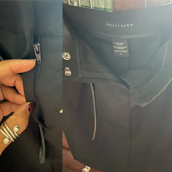 Apostrophe Black Pencil Skirt Size 10 Belted Pockets Knee-Length Corpcore Office