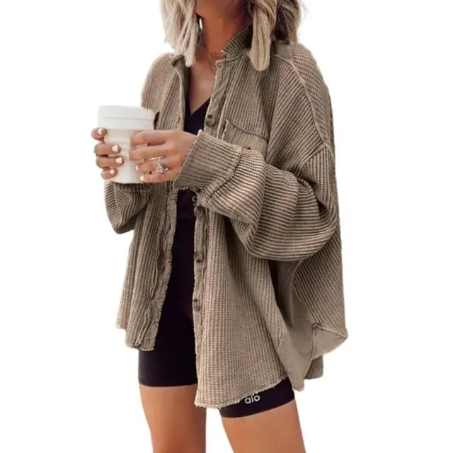 Ariana | Fashionable Rib Velvet Button Coat