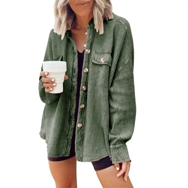 Ariana | Fashionable Rib Velvet Button Coat