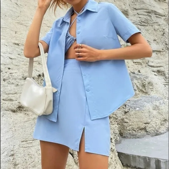 Baby blue 3 piece skirt set