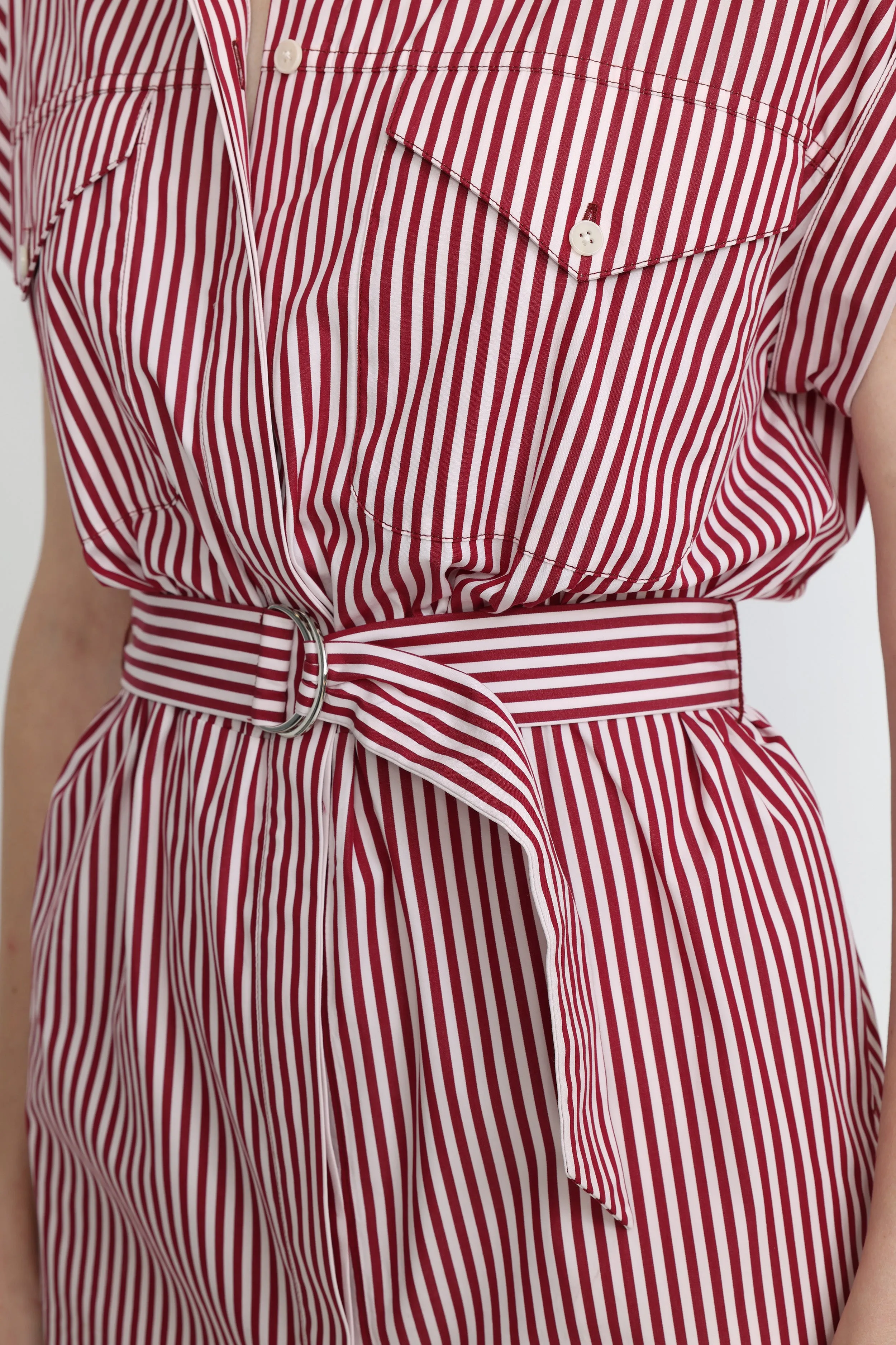 Ballarat Dress - Utility shirt dress in pink stripe