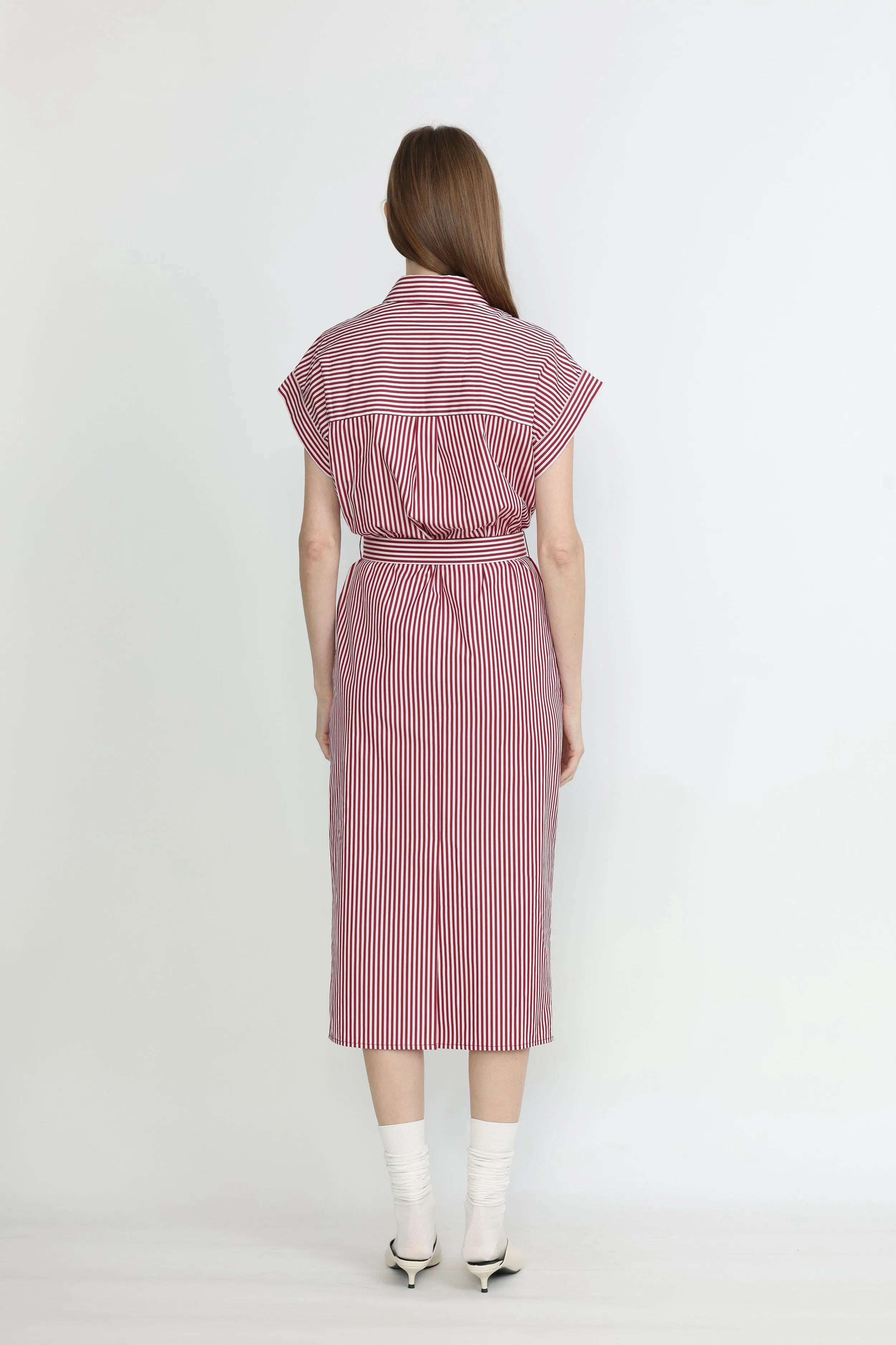 Ballarat Dress - Utility shirt dress in pink stripe