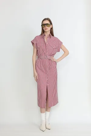 Ballarat Dress - Utility shirt dress in pink stripe