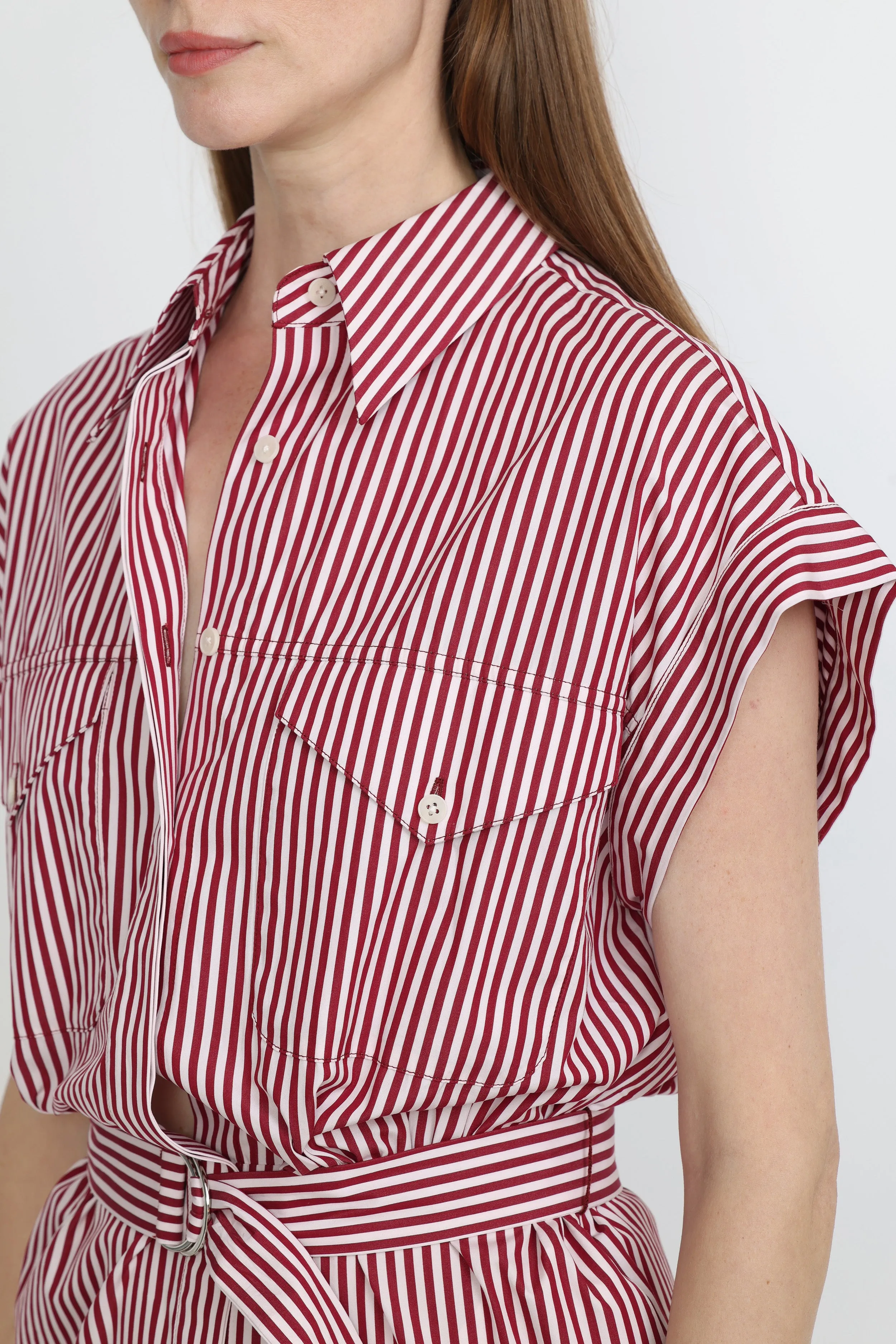 Ballarat Dress - Utility shirt dress in pink stripe