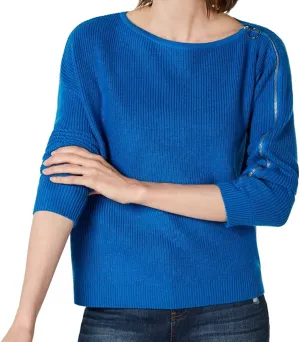 Bar III Womens Blue Zippered Sweater Size M