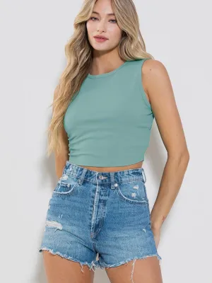 Basic Ribbed Crop Tank: Sage