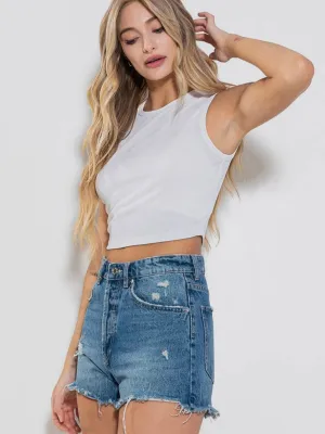 Basic Ribbed Crop Tank: White