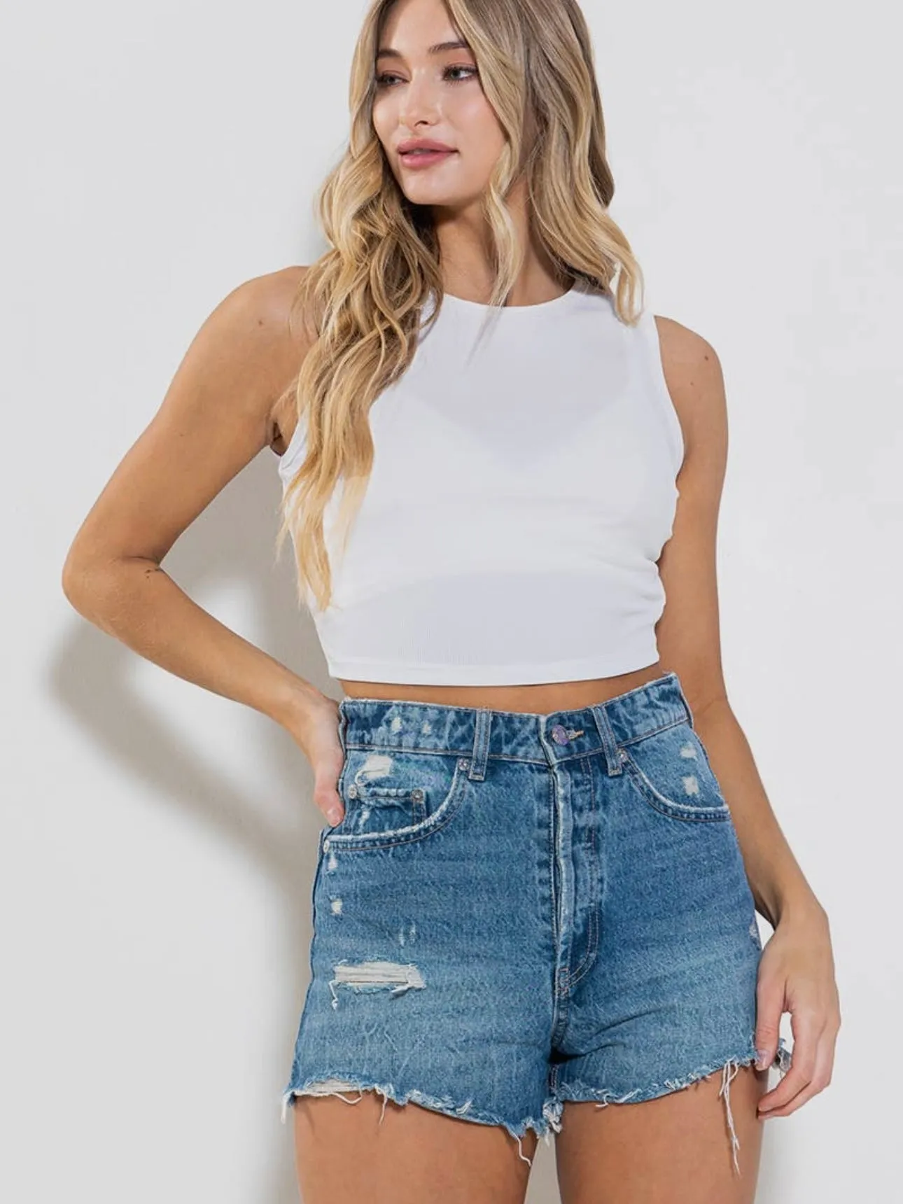 Basic Ribbed Crop Tank: White