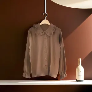 Basic Shirts Blouses Women Fashion Design Korean Preppy Style Flare Sleeve Peter Pan Collar White Button Shirt