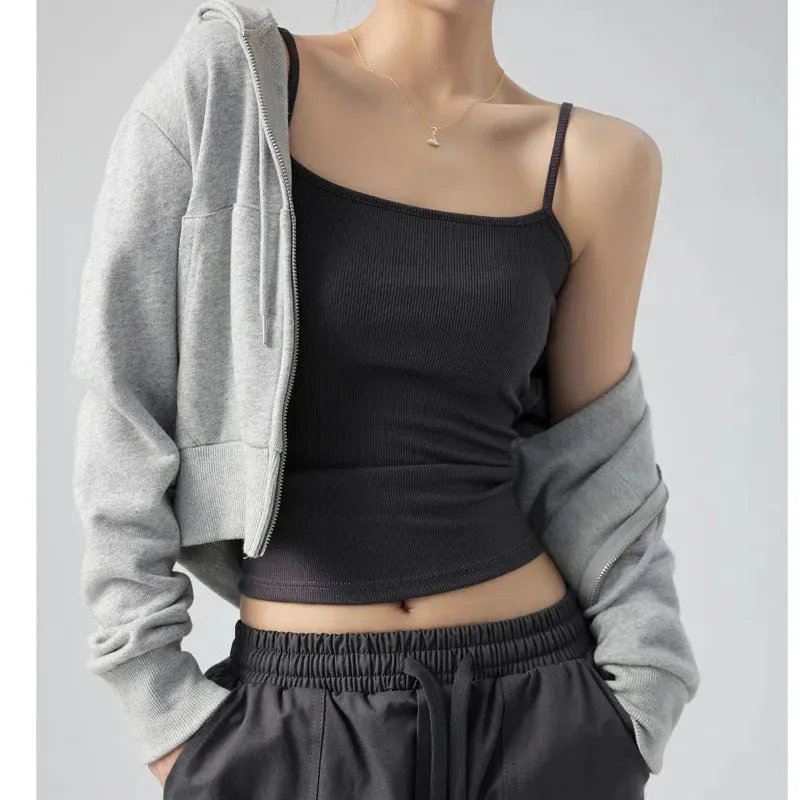 Basic Tanks Spaghetti Strap Camis Solid Stretch Tops