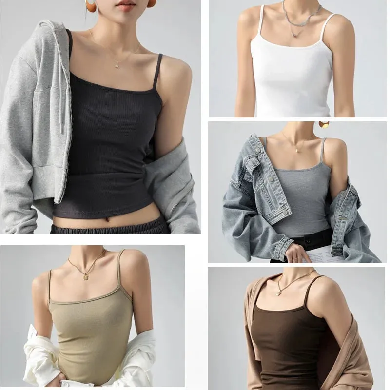 Basic Tanks Spaghetti Strap Camis Solid Stretch Tops