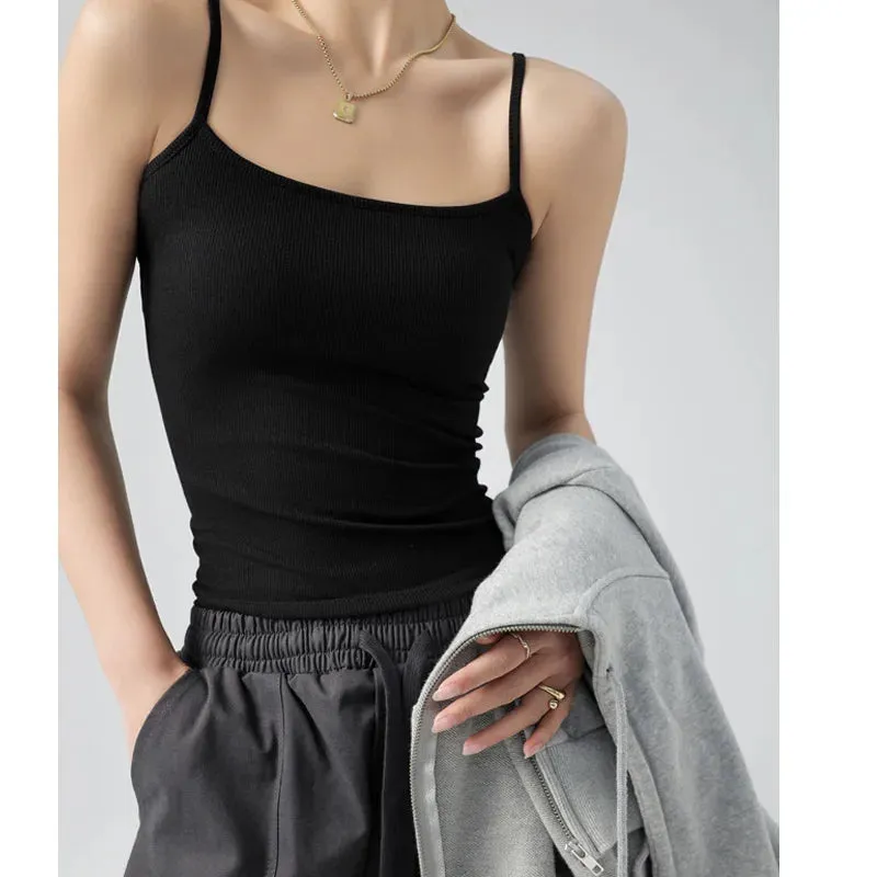 Basic Tanks Spaghetti Strap Camis Solid Stretch Tops
