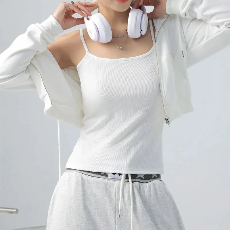 Basic Tanks Spaghetti Strap Camis Solid Stretch Tops