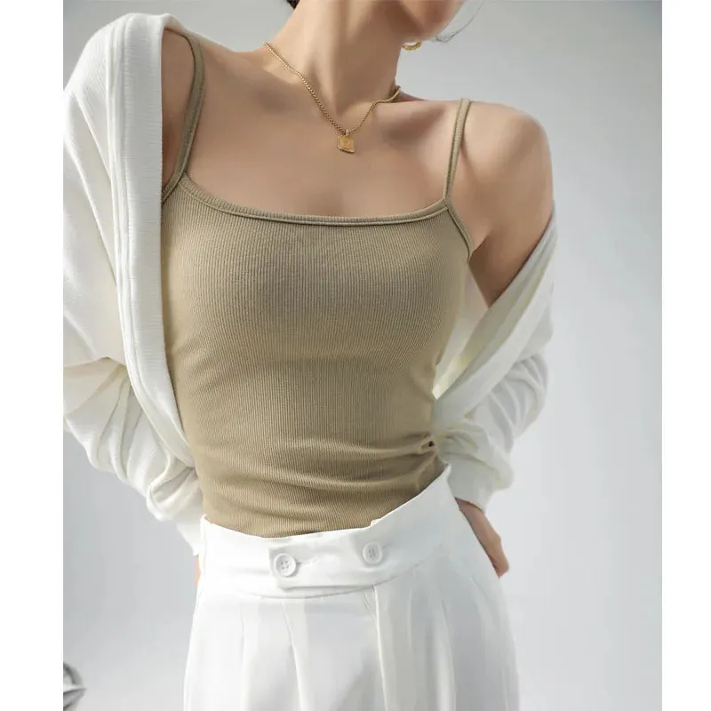 Basic Tanks Spaghetti Strap Camis Solid Stretch Tops
