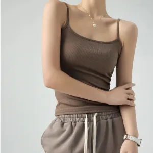 Basic Tanks Spaghetti Strap Camis Solid Stretch Tops