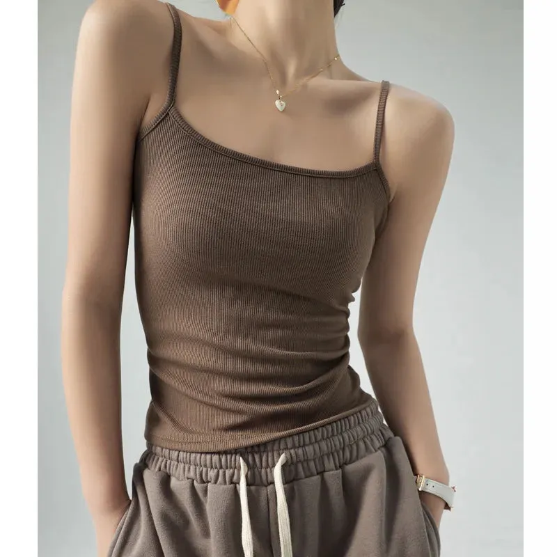 Basic Tanks Spaghetti Strap Camis Solid Stretch Tops