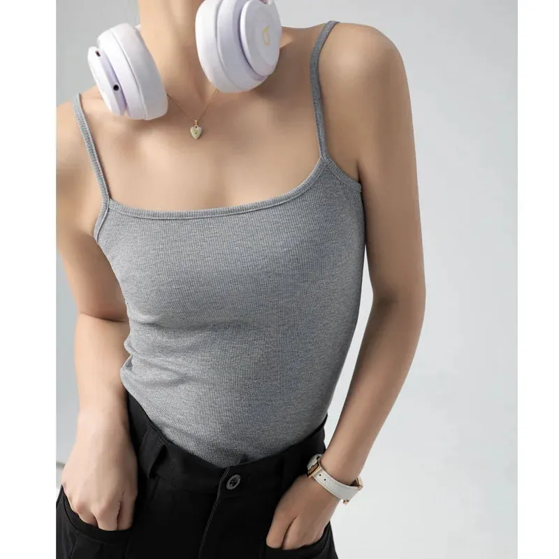 Basic Tanks Spaghetti Strap Camis Solid Stretch Tops