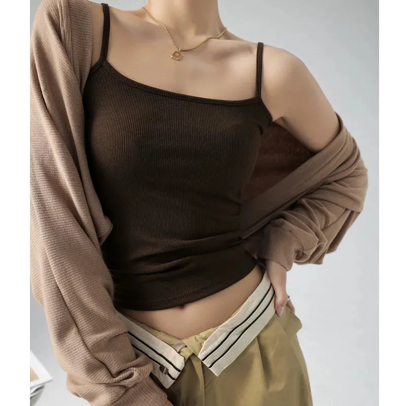 Basic Tanks Spaghetti Strap Camis Solid Stretch Tops