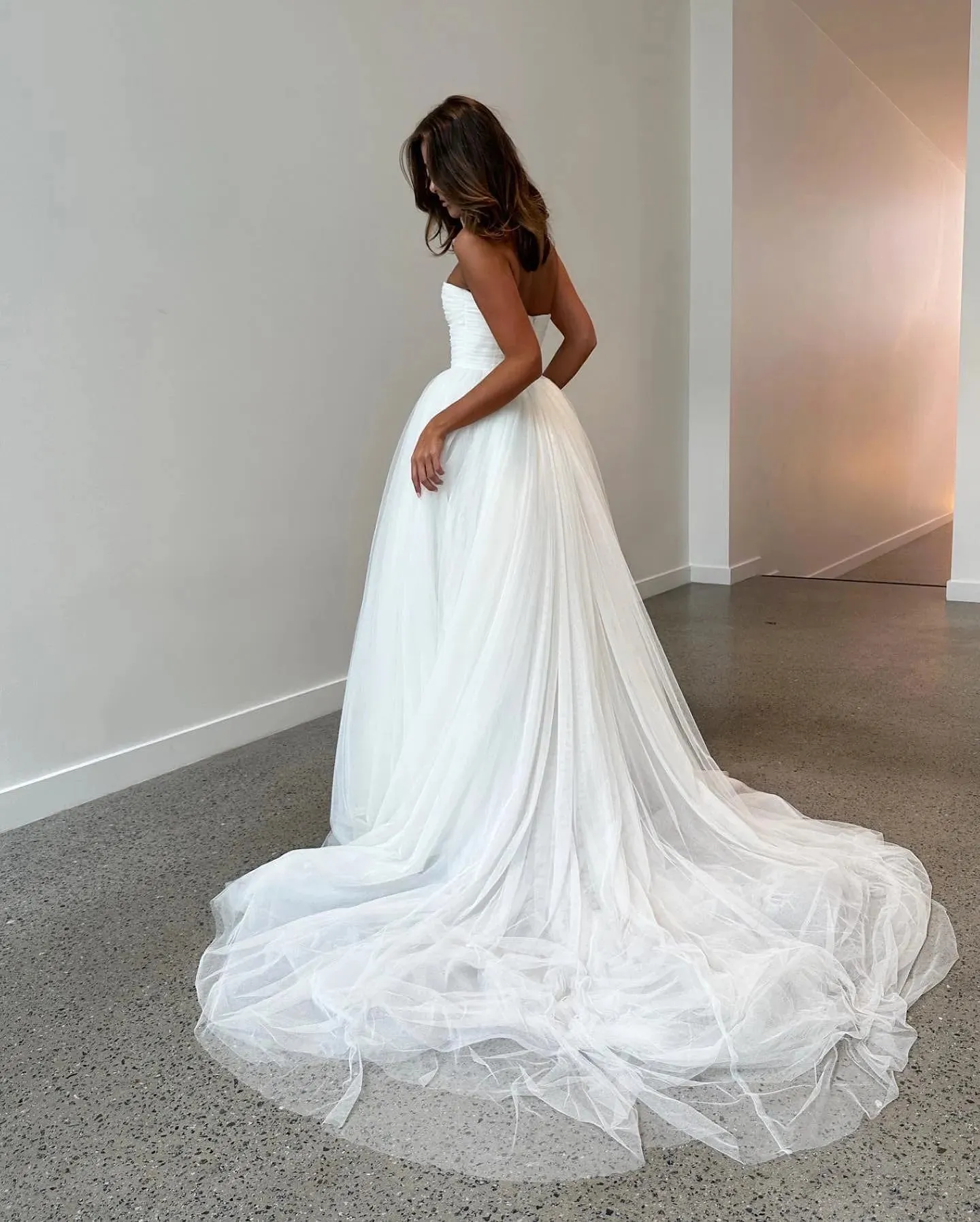 Beach Wedding Dresses A Line Strapless Tulle Bride Gowns Vestido de novia Sweetheart Neck Corset Bridal Dress