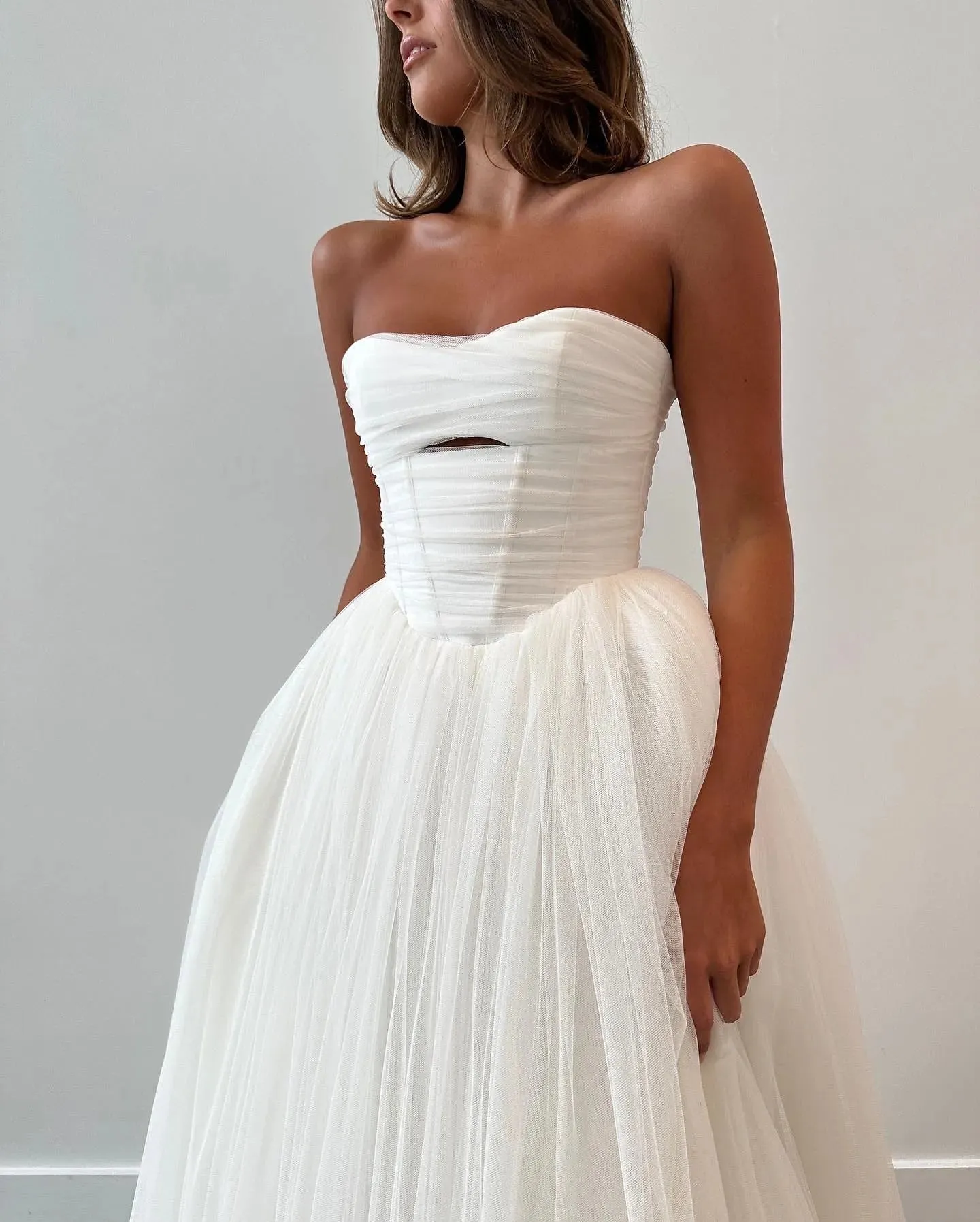 Beach Wedding Dresses A Line Strapless Tulle Bride Gowns Vestido de novia Sweetheart Neck Corset Bridal Dress