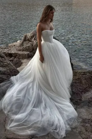 Beach Wedding Dresses A Line Strapless Tulle Bride Gowns Vestido de novia Sweetheart Neck Corset Bridal Dress
