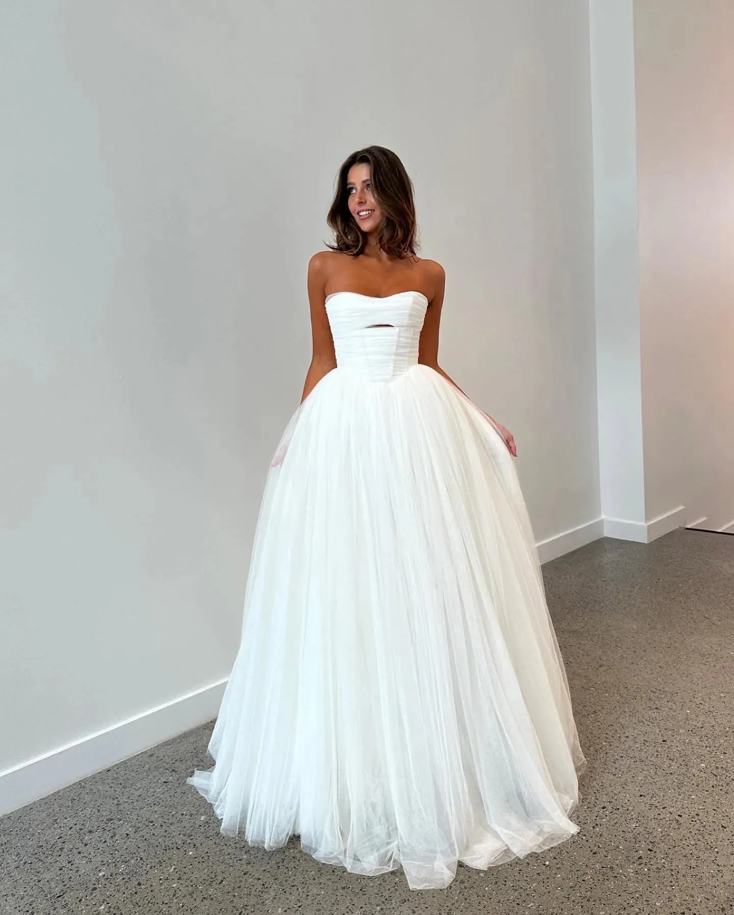 Beach Wedding Dresses A Line Strapless Tulle Bride Gowns Vestido de novia Sweetheart Neck Corset Bridal Dress
