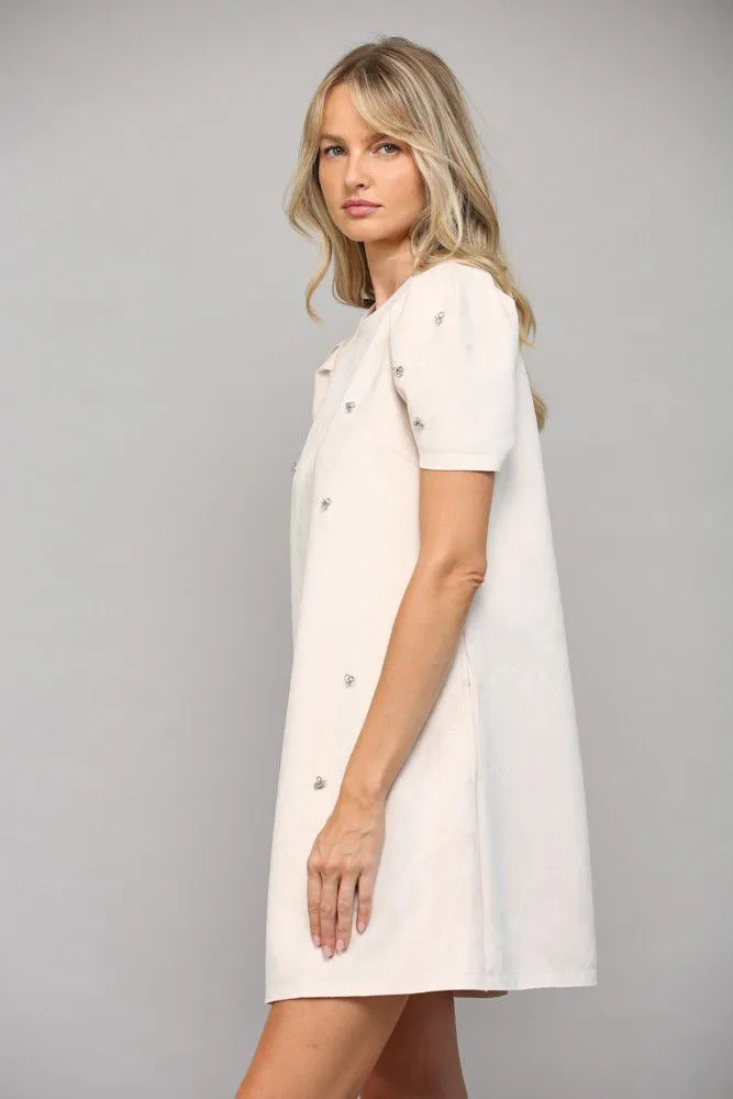 Bejeweled Ecru Shift Dress