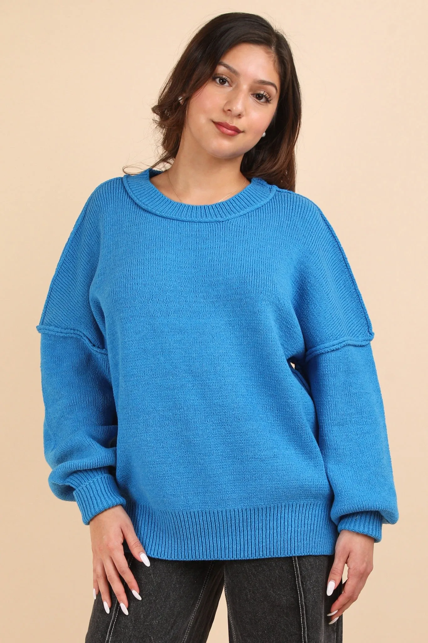 Bethany- Oversized Basic Solid Sweater Knit Top