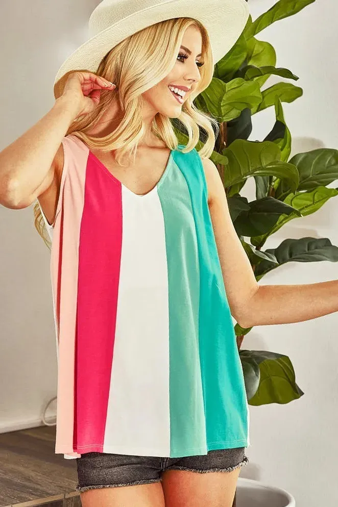 BiBi Cotton Span Knit Color Block Sleeveless Top