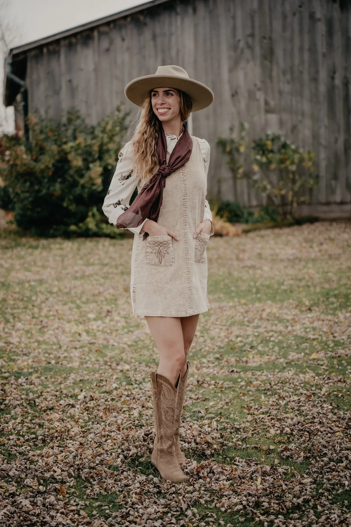 'Billie' Tan Corduroy Shift Dress (S & XL ONLY)