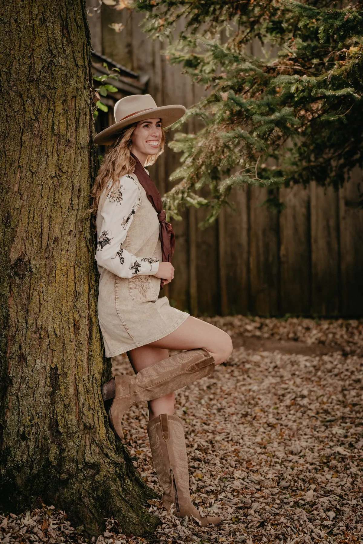 'Billie' Tan Corduroy Shift Dress (S & XL ONLY)